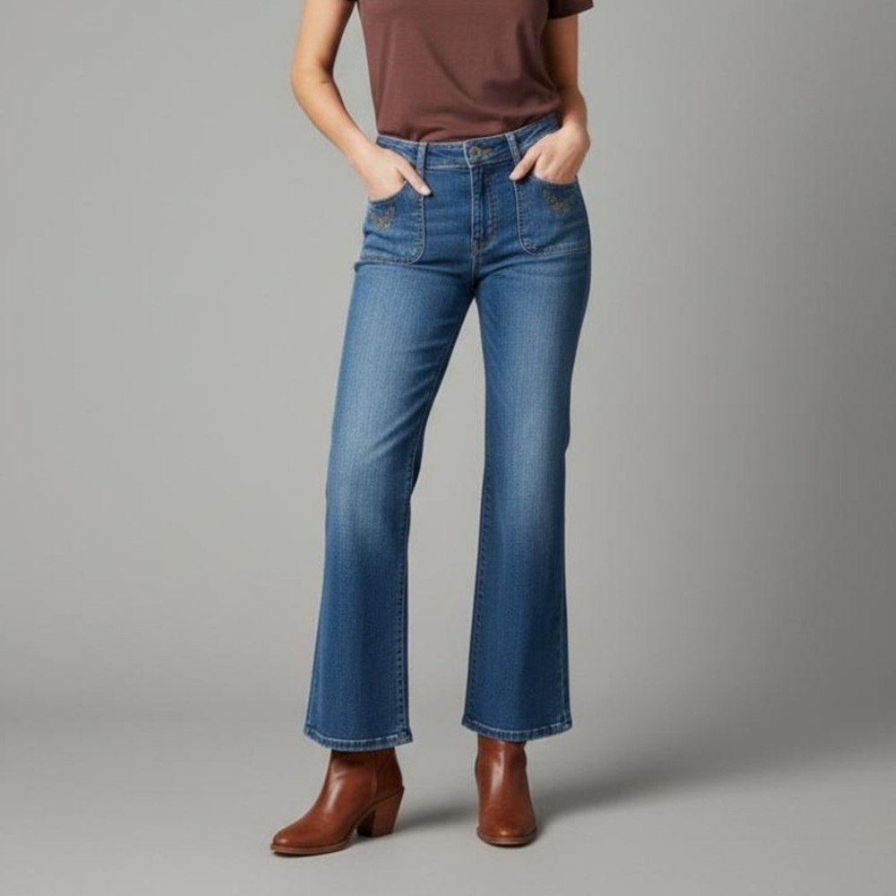 Kikit Jeans Y2K 90’s Western Bootcut Flare Denim Jeans Brown Stitching Size 12